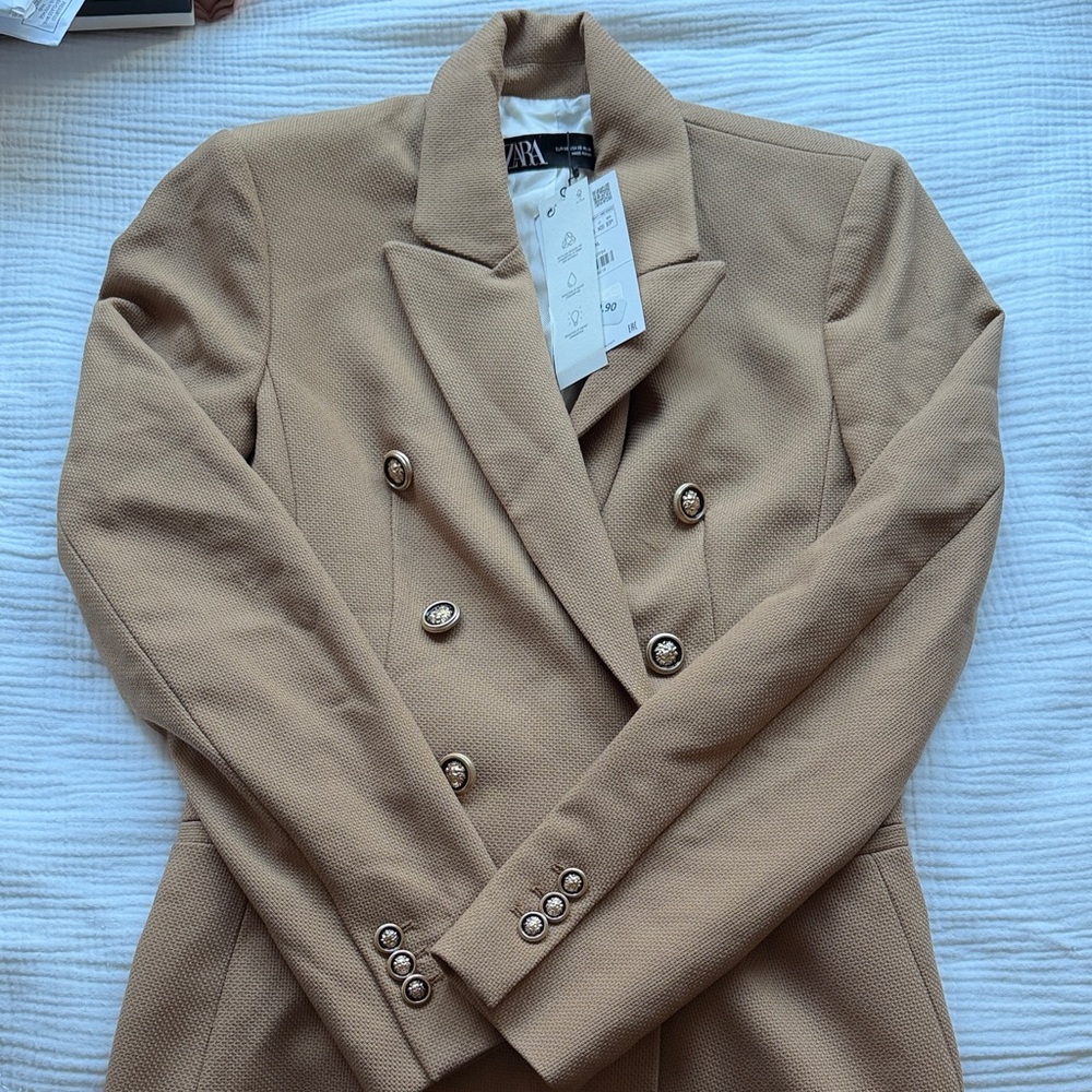 Zara Women's Camel Double-Breasted Blazer